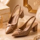 Women's Bow Slingback Block Heels - Patent Pointed Toe Heels - photo 3