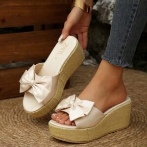 Women's Bow Wedge Platform Slides - Summer Sandals - photo 1
