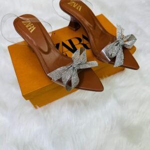 Women's Rhinestone Bow Kitten Heels - Clear Strap Mules - photo 1
