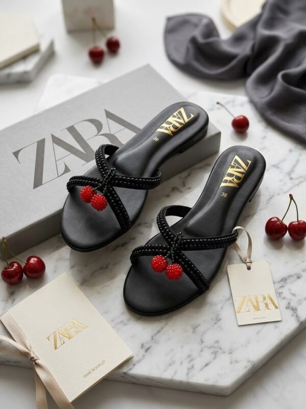 Women's Cherry Flat Sandals - Braided Strap Slides - photo 1 Women's Cherry Flat Sandals - Braided Strap Slides - photo 1