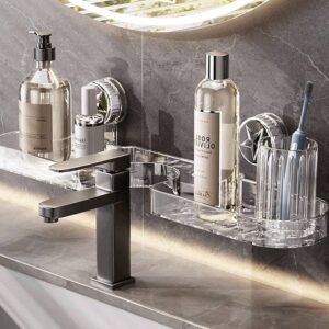 Space Saving Acrylic Luxury Suction Cup Bathroom & Sink Storage Shelf - Durable Design