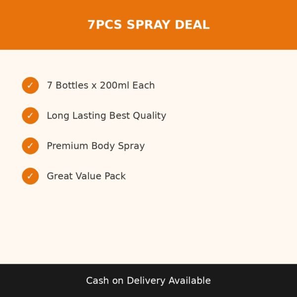 Pack of 7 Body Spray – 200ml Long Lasting Premium Deal