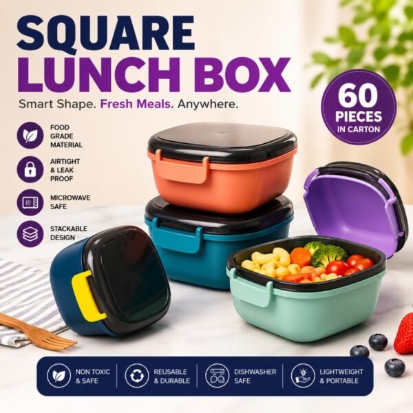Square Airtight Lunch Box with Spoon 700ml Lock Lid Food Container - Online in Pakistan