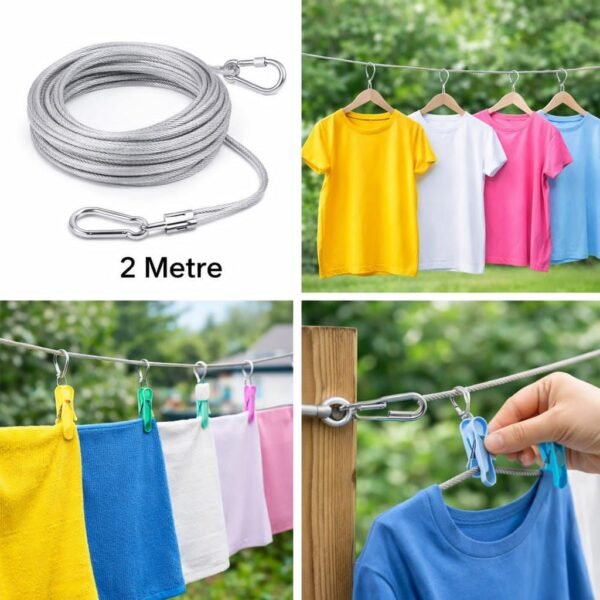 Strong stainless steel clothesline rope (2 meter) - Durable Design