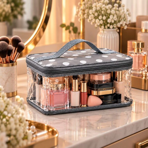Transparent Cosmetic Organizer Bag with Handle - for Home Use