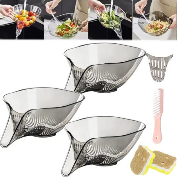 Transparent Multi Functional Plastic Drain Funnel Bowl for Washing Fruits Vegetables - Best Price in Pakistan