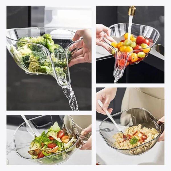 Transparent Multi Functional Plastic Drain Funnel Bowl for Washing Fruits Vegetables - Best Price in Pakistan