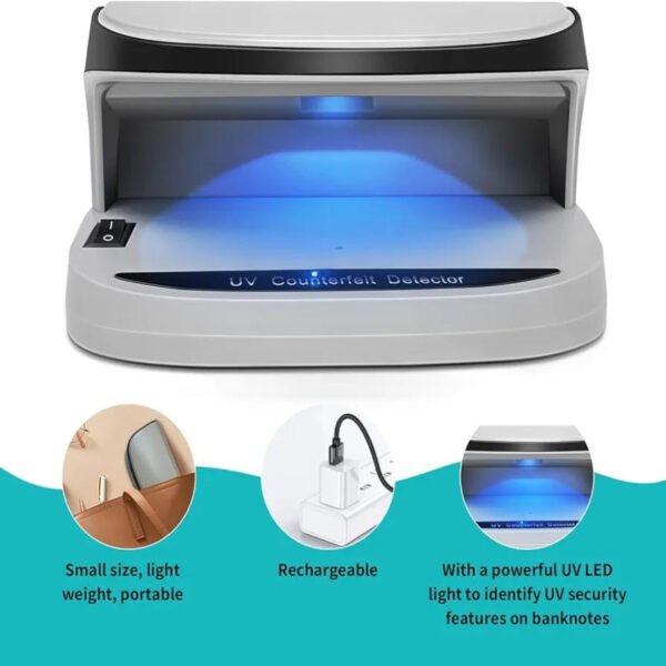 UV Counterfeit Bill Money Detector Small Footprint Compact Rechargeable Lightweight Bills Credit Cards Banknote Passport