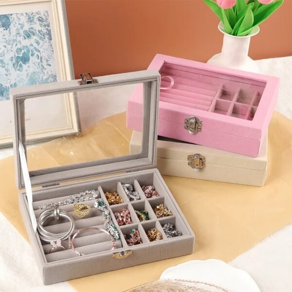 velvet-glass-ring-earring-jewelry-display-organizer-box-2 Velvet Glass Ring Earring Jewelry Display Organizer Box - with Cash on Delivery