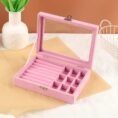 Velvet Glass Ring Earring Jewelry Display Organizer Box - with Cash on Delivery