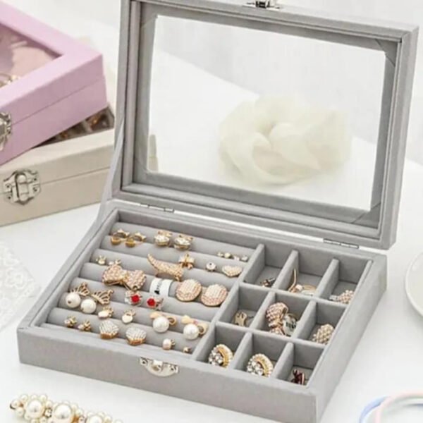 velvet-glass-ring-earring-jewelry-display-organizer-box-5 Velvet Glass Ring Earring Jewelry Display Organizer Box - with Cash on Delivery