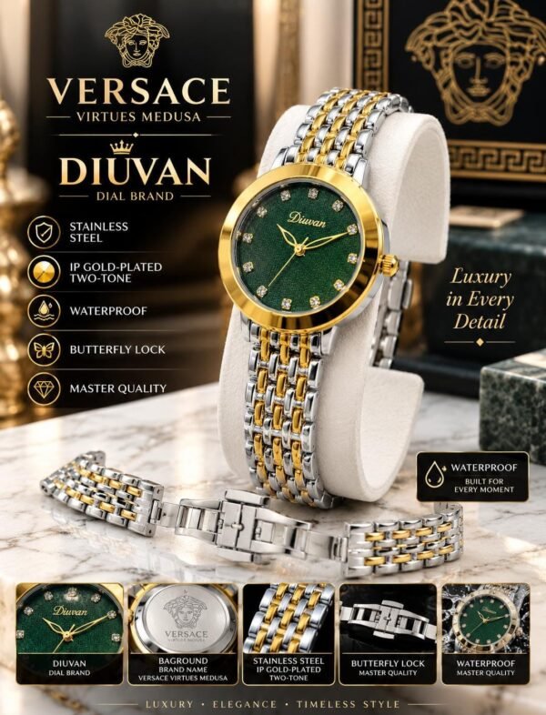 Luxury Ladies Two-Tone Chain Watch - Medusa Dial, IP Gold Plated, Butterfly Lock – two-tone colour