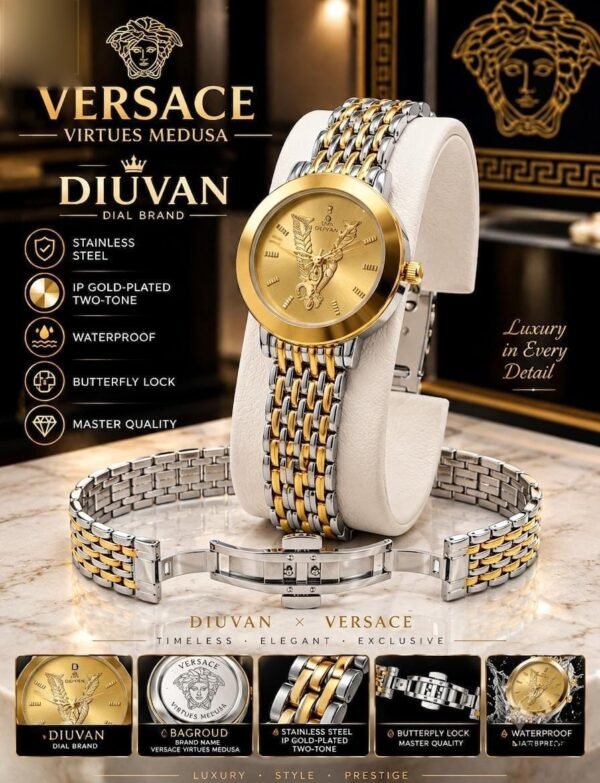 Luxury Ladies Two-Tone Chain Watch - Medusa Dial, IP Gold Plated, Butterfly Lock – two-tone colour - photo 3