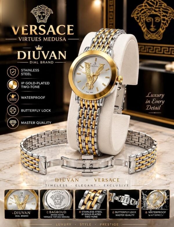 Luxury Ladies Two-Tone Chain Watch - Medusa Dial, IP Gold Plated, Butterfly Lock – two-tone colour - photo 4