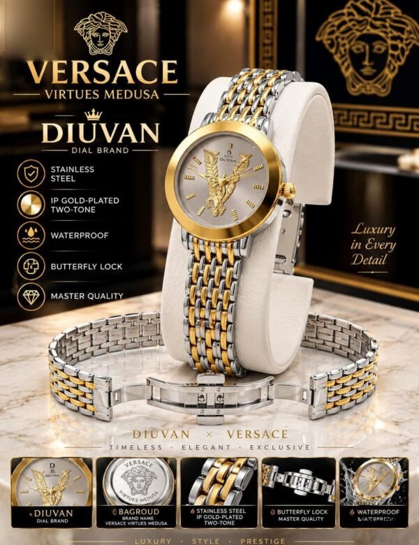 Luxury Ladies Two-Tone Chain Watch - Medusa Dial, IP Gold Plated, Butterfly Lock – two-tone colour - photo 5
