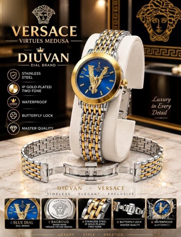 Luxury Ladies Two-Tone Chain Watch - Medusa Dial, IP Gold Plated, Butterfly Lock – two-tone colour - photo 6