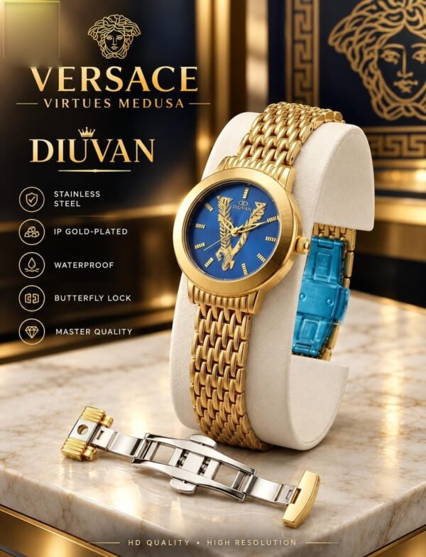 Luxury Ladies Two-Tone Chain Watch - Medusa Dial, IP Gold Plated, Butterfly Lock – two-tone colour - photo 7