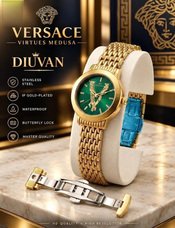 Luxury Ladies Two-Tone Chain Watch - Medusa Dial, IP Gold Plated, Butterfly Lock – two-tone colour - photo 9