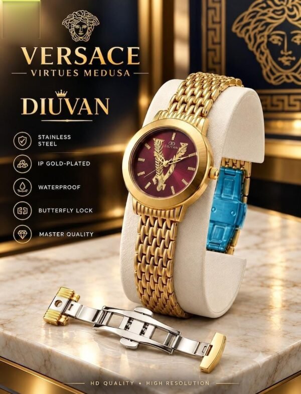 Luxury Ladies Two-Tone Chain Watch - Medusa Dial, IP Gold Plated, Butterfly Lock – two-tone colour - photo 10