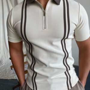 White Striped Zipper Polo For Men & Boys - with Cash on Delivery