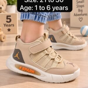 Kids LED Light-Up Velcro Sneakers - Navy Beige and Grey Sports Shoes - photo