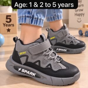 Kids LED Light-Up Sneakers - Grey Pink and Navy Sports Shoes with Velcro Strap - photo