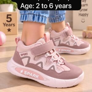 Kids LED Light-Up Sneakers - Grey Pink and Navy Sports Shoes with Velcro Strap - photo