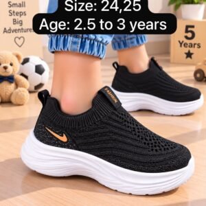 Kids Slip-On Knit Sneakers - Soft Breathable Walking Shoes in Grey Black and Pink - photo