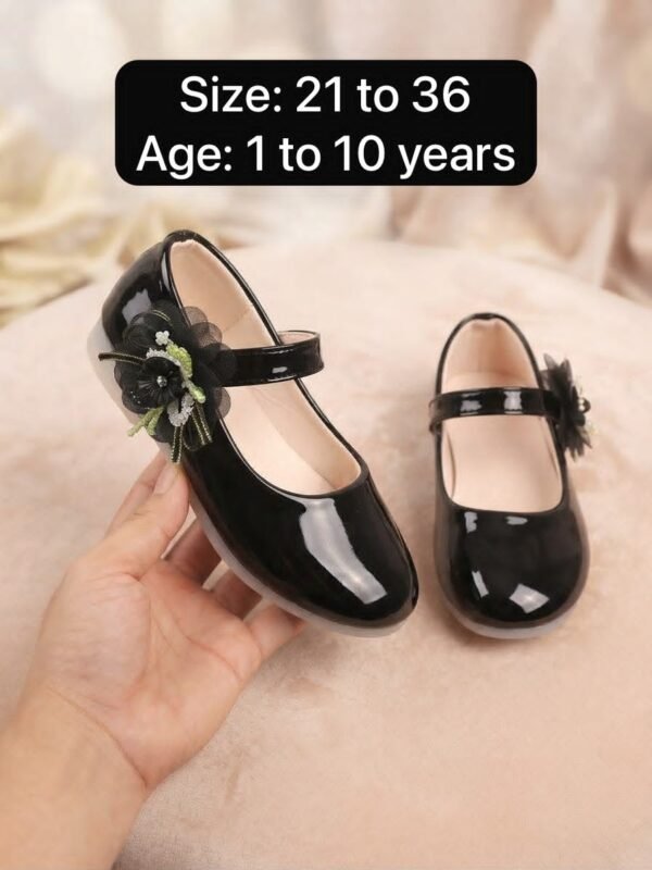 Girls Floral Mary Jane Pumps - Patent Party Shoes for Kids - photo