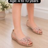 Girls Jeweled Flat Sandals - Crystal Bow Transparent Summer Flats - photo