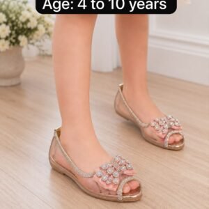 Girls Jeweled Flat Sandals - Crystal Bow Transparent Summer Flats - photo