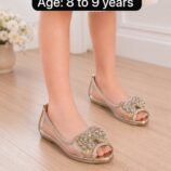 Girls Jeweled Flat Sandals - Crystal Bow Transparent Summer Flats - photo
