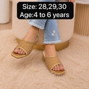 Girls Gold Mesh Heel Sandals - Block Heel Party Sandals for Kids - photo