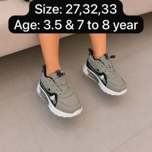 Kids Lace-Up Sports Sneakers - Grey and Olive Running Shoes - photo
