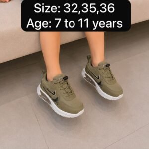 Kids Lace-Up Sports Sneakers - Grey and Olive Running Shoes - photo