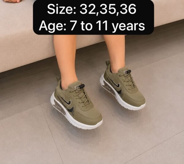 Kids Lace-Up Sports Sneakers - Grey and Olive Running Shoes - photo