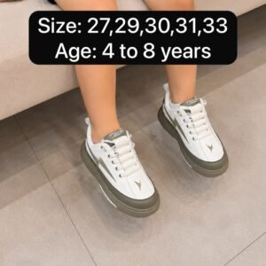 Kids White Lace-Up Sneakers - Two-Tone Sports Shoes for Boys and Girls - photo