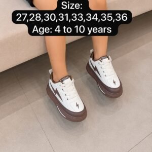 Kids White Lace-Up Sneakers - Two-Tone Sports Shoes for Boys and Girls - photo