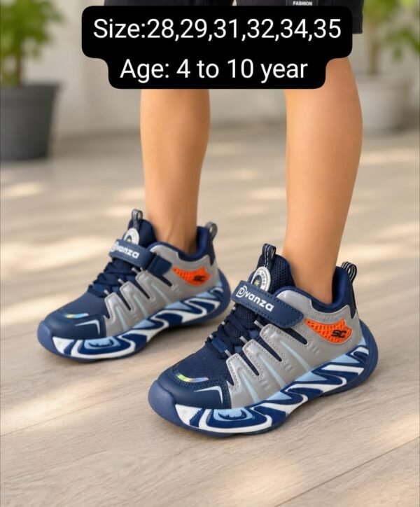 Kids Wave Sole Sports Sneakers - Navy and Beige Running Shoes - photo