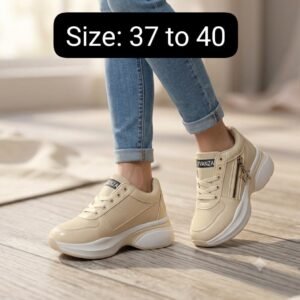 Ladies Chunky Lace-Up Sneakers - Comfort Walking Shoes for Women - photo