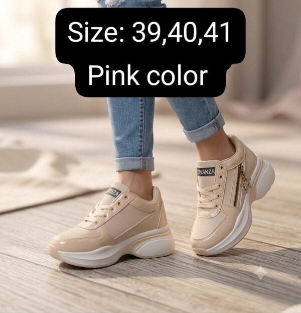Ladies Chunky Lace-Up Sneakers - Comfort Walking Shoes for Women - photo