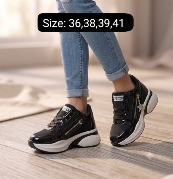 Ladies Chunky Lace-Up Sneakers - Comfort Walking Shoes for Women - photo