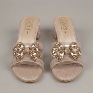 Girls Glitter Bow Block Heel Slides - Crystal Party Sandals - photo