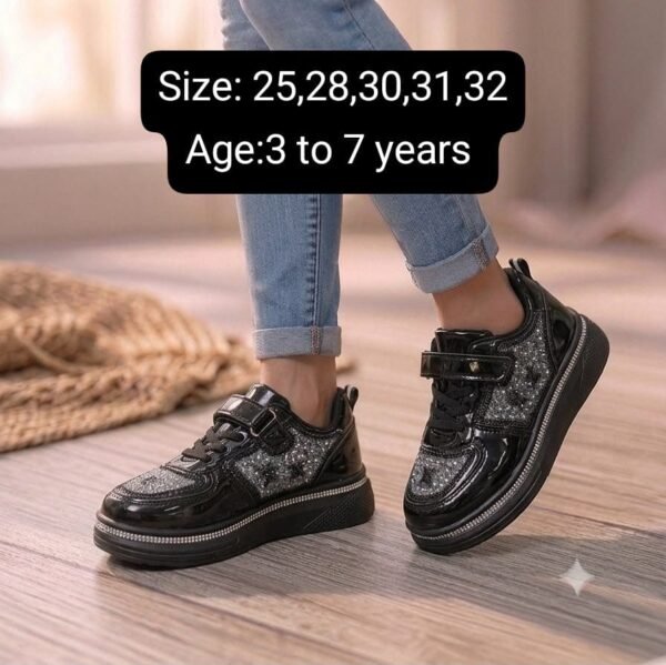 Girls White Glitter Sneakers - Sparkly Lace-Up Sports Shoes - photo
