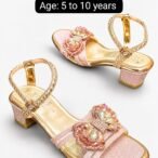 Girls Butterfly Crystal Sandals - Pink and Gold Block Heel Party Sandals - photo