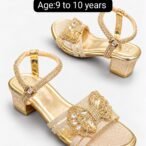 Girls Butterfly Crystal Sandals - Pink and Gold Block Heel Party Sandals - photo