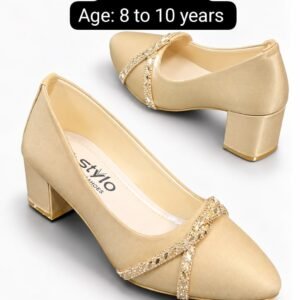 Girls Satin Block Heel Pumps - Chain Detail Party Shoes - photo