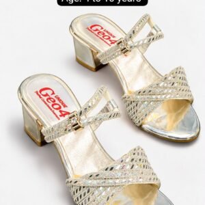 Girls Glitter Cross-Strap Sandals - Silver and Gold Block Heel Sandals - photo