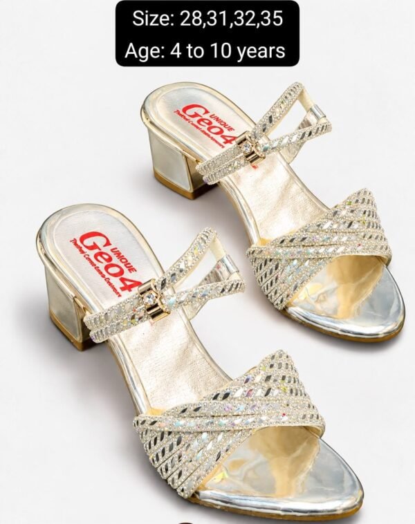 Girls Glitter Cross-Strap Sandals - Silver and Gold Block Heel Sandals - photo