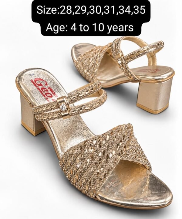 Girls Glitter Cross-Strap Sandals - Silver and Gold Block Heel Sandals - photo